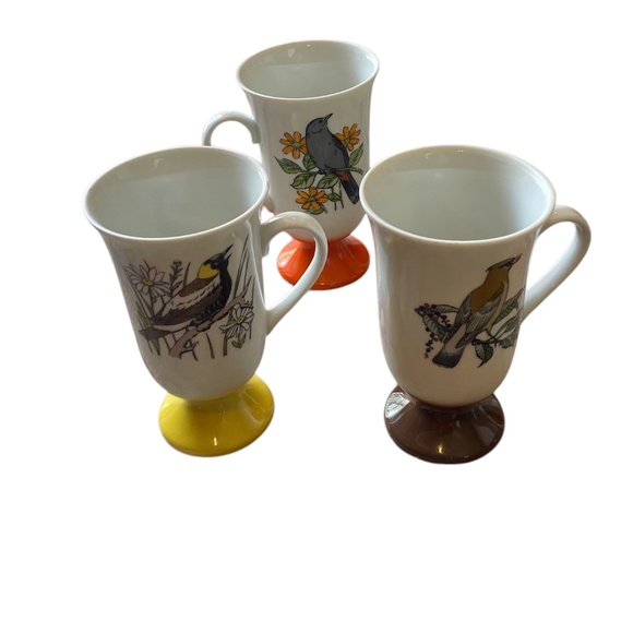 Set Of 3 Vintage 1960’s Fred Roberts SONG BIRDS Irish Coffee Pedestal Mugs - Picture 2 of 8